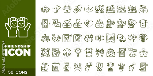 Friendship and Community Icon Set with Teamwork, Support, Trust, and Social Connection Vector Collection