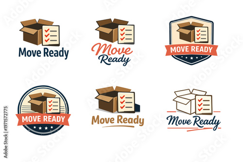 Move ready logo designs featuring boxes and checklists in various styles