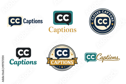 Collection of closed caption designs with speech bubbles and typography