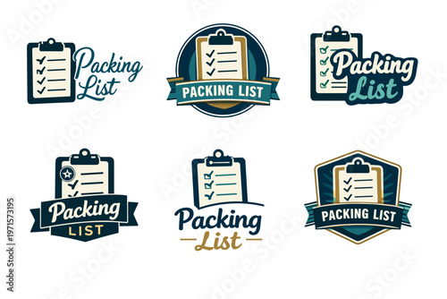 Vintage packing list badge collection with retro style designs