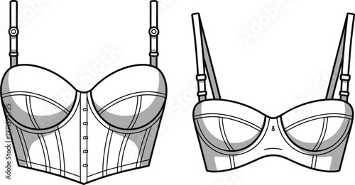 Strapless bra and corset top fashion illustrations front and back views.