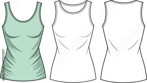 Light green sleeveless top for women, front and back view, simple design.