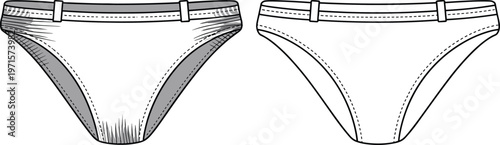 Front and back view of white bikini bottoms with a subtle grey accent.