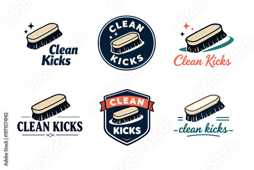 Collection of clean kicks shoe brush logos in various designs and styles