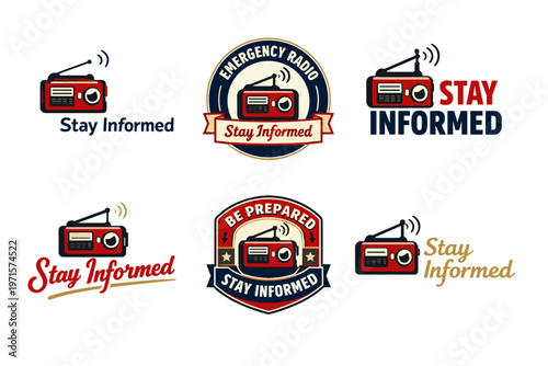 Emergency radio logos and slogans for staying informed