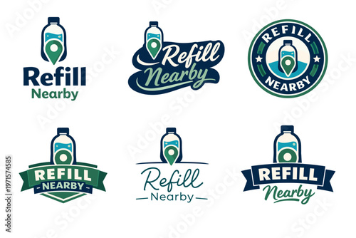 Refill nearby logo collection for eco-friendly water bottle campaigns