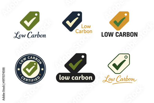 Diverse low carbon labels with checkmark designs