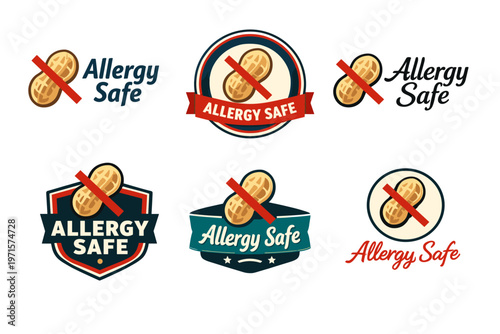 Collection of allergy safe peanut-free logos with diverse design styles