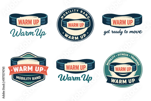 Warm up mobility bands set with fitness training logos and slogans