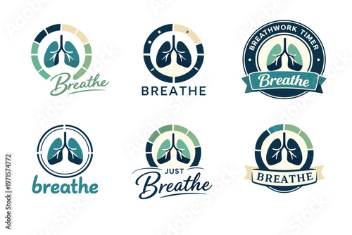 Breathing logo designs featuring lungs and relaxation themes