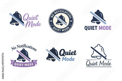 Quiet mode notification icons with bell and crossed line symbols
