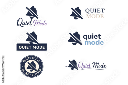 Various "quiet mode" bell icons and logos in different styles and textures