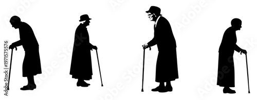 International Day of Older Persons Elderly Woman and Men Silhouette Vector Set