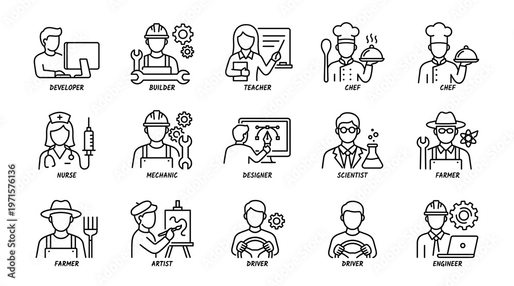 Fototapeta premium Diverse Professional Icons Set.