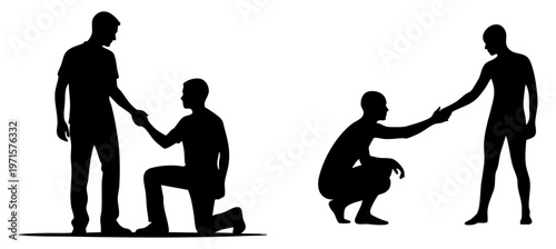 World Humanitarian Day Helping Hand Rescue Silhouette Vector Set