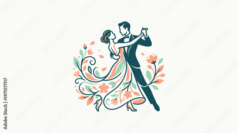 Obraz premium Elegant Couple Dancing Amidst Floral Decoration