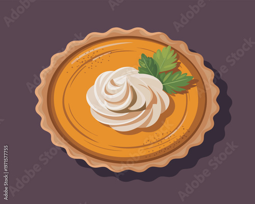 Delicious Tart Dessert Artwork | Cream Filled Pie with Elegant Topping, Food Illustration for Branding