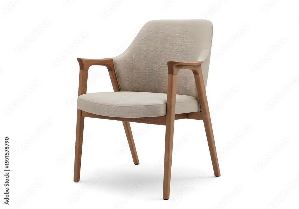 Fototapeta premium Modern armchair with wooden frame and beige upholstery