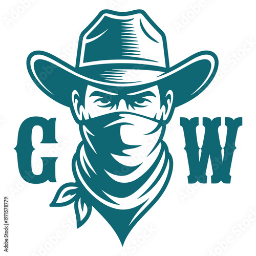 Cowboy wearing a face mask with gw initials logo