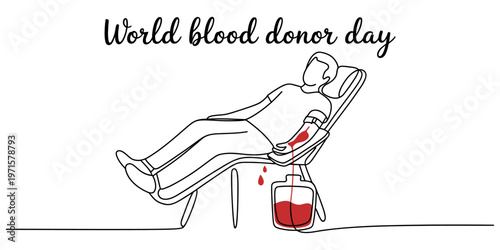 A single line drawing illustration depicting the act of blood donation for world blood donor day Vector, illustration