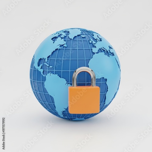 A blue globe with a large orange lock