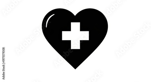 A black heart with a white cross in the middle
