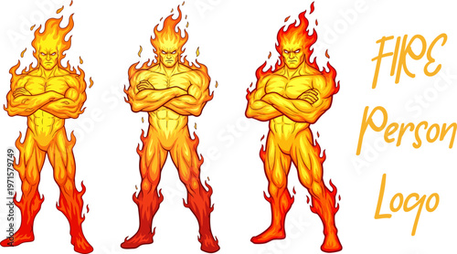 Flame Person Logos, Fire Element Vector Icons, Burning Human Silhouettes, Orange Red Embers