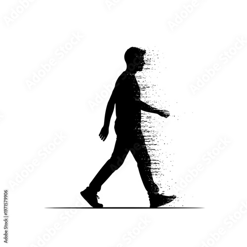 A silhouette of a man walking away into the distance