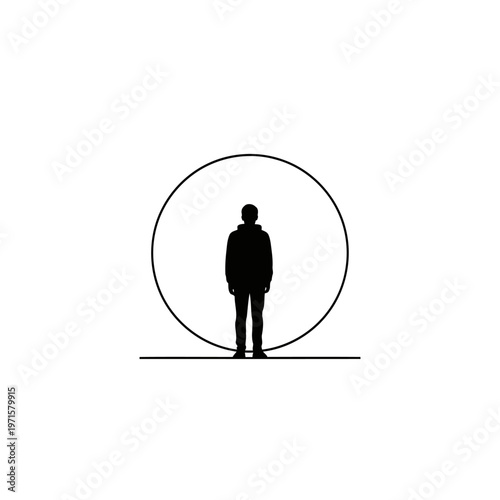 Canvastavla A minimalist illustration of a person standing inside a circle