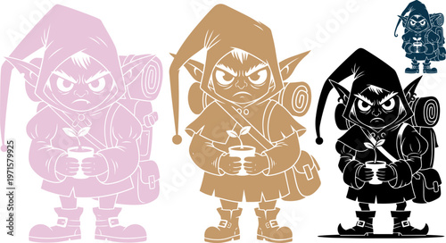 Fantasy, cartoon, elf, characters, illustrations, vector graphics, hooded, warriors, icons