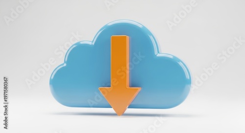 Cloud storage download icon in blue and orange colors