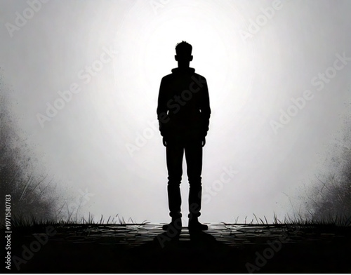 Silhouette of a person standing alone in a dramatic light.