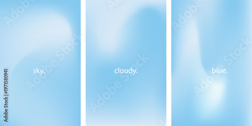 Aesthetic clear blue sky set. Summer season blue pastel colored vertical vector banner. Blurred sky gradient background. Simple soft light backdrop. Gradient template design for poster, social post