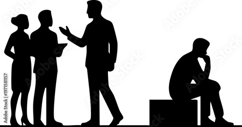 Leadership vs Isolation Concept Silhouette, Business Team Communication and Lonely Individual Contrast