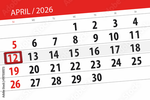 Fotografía Calendar 2026, deadline, day, month, page, organizer, date, April, sunday, numbe