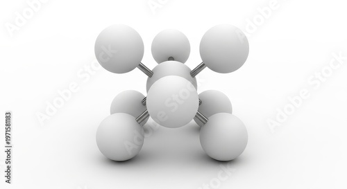 A 3d model of a molecule with six white balls