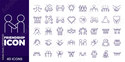 Friendship and Community Icon Set with Teamwork, Support, Trust, and Social Connection Vector Collection
