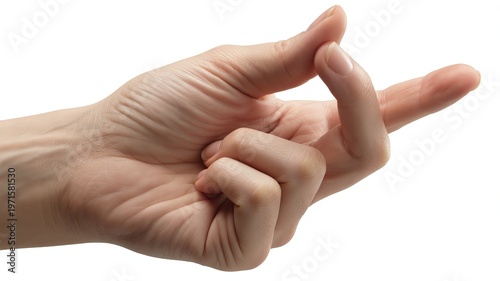 Light skinned hand making a snapping gesture with thumb and index finger image