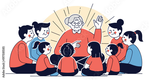 Elder storytelling circle vector elder storyteller with children listening cultural heritage
