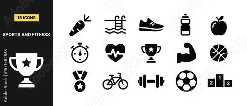 sports and fitness icons set, Sports and fitness solid icon set with gym and healthy lifestyle symbols sports icon set, fitness icon set, sports symbol, sports vector illustration