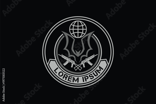 Silhouette bat with crossed rifles and globe vector logo template