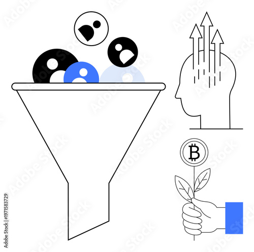 Data filtering concept. Funnel diagram showing resource and user prioritization for data refinement. Data filtering s digital efficiency, business growth, and cryptocurrency innovation. For tech