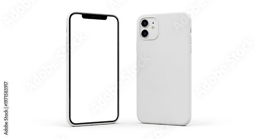 White iPhone mockup, blank spaces for text