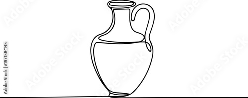 amphora continuous one line drawing, Ancient vase displayed resting on continuous line background. no editable strokes, One line drawing of ancient Greek clay vase, vector.
