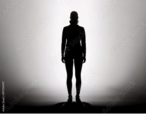 Silhouette of a solitary figure standing in a misty environment.