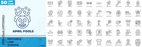 April Fools Line Editable Icons set