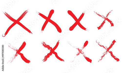 Collection of red x marks symbols of cancellation and error