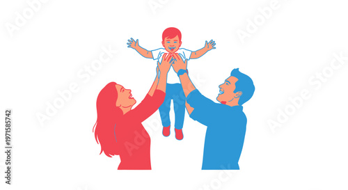 Parents lifting a happy child in the air together joyful family moment