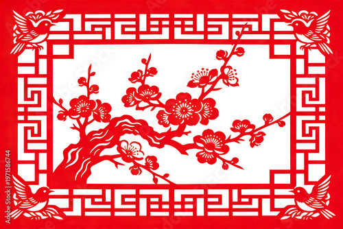 Chinese Paper Cutting Art with Plum Blossom Design