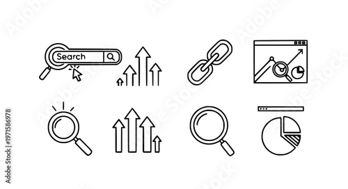 SEO & Digital Marketing Vector Icons – Search, Keywords, Analytics